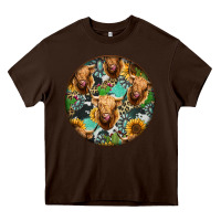 Chocolate Brown Highland Cow Pattern Heavy Core Tee - Jasminsmagicworld