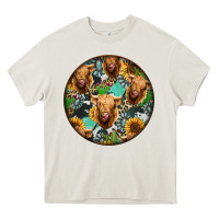 Cream Highland Cow Pattern Heavy Core Tee - Jasminsmagicworld