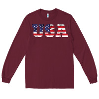 Burgundy usa Long Sleeve Tee - DesigneFamous