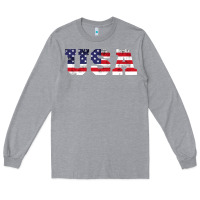 Heather Grey usa Long Sleeve Tee - DesigneFamous