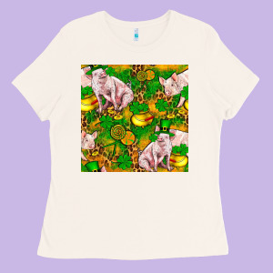 St Patricks  Day Pig With Candy And Pot Of Gold  Seamless Pattern Ladies Tee Designed By Fadigitalartstudio