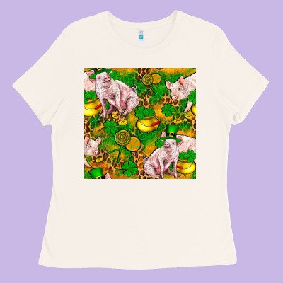 St Patricks  Day Pig With Candy And Pot Of Gold  Seamless Pattern Ladies Tee Designed By Fadigitalartstudio