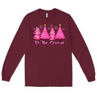 Burgundy Tis the Season Pink Trees Long Sleeve Tee - CowhideDigitalArt