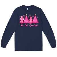 Navy Tis the Season Pink Trees Long Sleeve Tee - CowhideDigitalArt