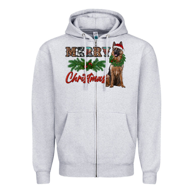 Merry Christmas German Shepherd Zipper Hoodie by RanaPortraitStore | Teevron