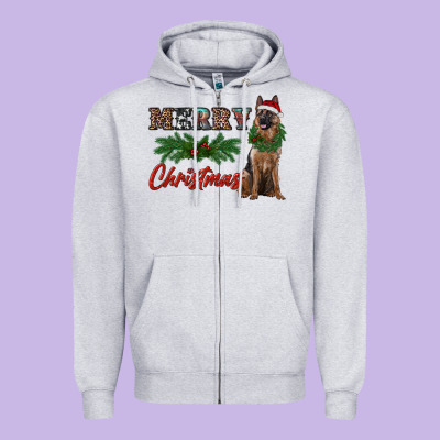 Merry Christmas German Shepherd Zipper Hoodie Designed By Ranaportraitstore