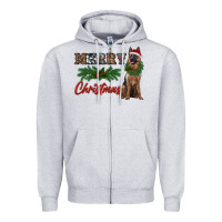 Heather Grey merry christmas german shepherd Zipper Hoodie - RanaPortraitStore