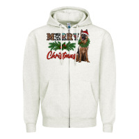 Oatmeal Heather merry christmas german shepherd Zipper Hoodie - RanaPortraitStore