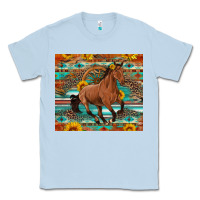 Dusty Blue galloping horse aztec sunflower Classic Tee - Artiststas