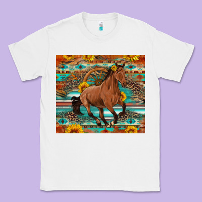 Galloping Horse Aztec Sunflower Classic Tee Designed By Artiststas