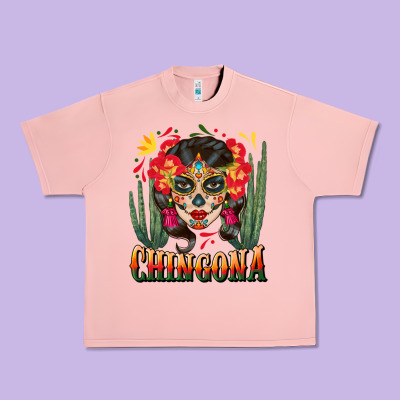 Chingona Sugar Skull Urban Heavy Tee Designed By Bundleandbundleshop