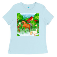 Baby Blue farm life seamless pattern Ladies Tee - FaDigitalArtStudio