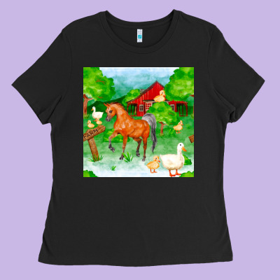 Farm Life Seamless Pattern Ladies Tee Designed By Fadigitalartstudio