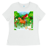 White farm life seamless pattern Ladies Tee - FaDigitalArtStudio