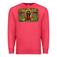 Cardinal lady of guadalupe serape background Premium Sweatshirt - Jasminsmagicworld