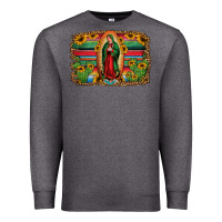 Charcoal Heather lady of guadalupe serape background Premium Sweatshirt - Jasminsmagicworld