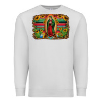 Dove Grey lady of guadalupe serape background Premium Sweatshirt - Jasminsmagicworld