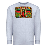 Heather Grey lady of guadalupe serape background Premium Sweatshirt - Jasminsmagicworld