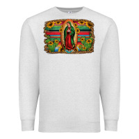 Oatmeal Heather lady of guadalupe serape background Premium Sweatshirt - Jasminsmagicworld