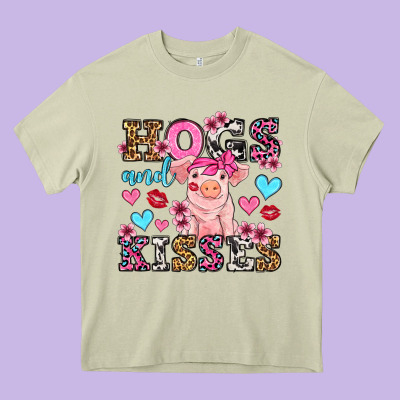 Hogs And Kisses Pig  Olivia Heavy Core Tee Designed By Oliviacreatesart