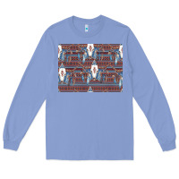 Colony Blue Bull Skull Pattern Long Sleeve Tee - CowhideDigitalArt