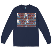 Navy Bull Skull Pattern Long Sleeve Tee - CowhideDigitalArt