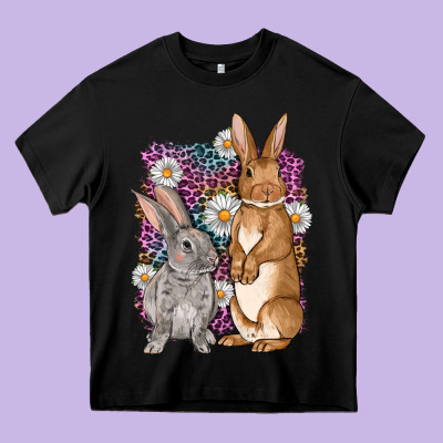Bunnys Easter With Leopard Background Heavy Core Tee Designed By Oliviacreatesart
