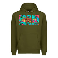 Army Green dreamer with butterfly and tie dye  licance  plate Premium Hoodie - Artiststas