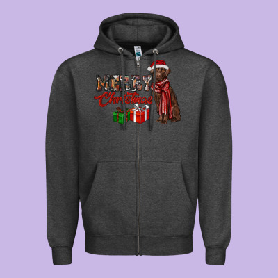 Merry Christmas Labrador Retriever Zipper Hoodie Designed By Ranaportraitstore