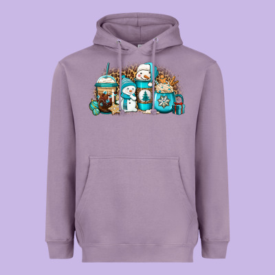 Winter Snowman Coffee Cups Heavyweight Hoodie Designed By Jasminsmagicworld