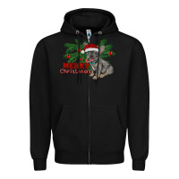Black merry christmas french bulldog Zipper Hoodie - RanaPortraitStore