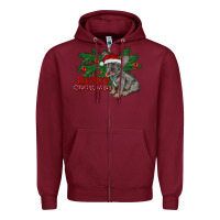 Burgundy merry christmas french bulldog Zipper Hoodie - RanaPortraitStore