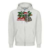 Dove Grey merry christmas french bulldog Zipper Hoodie - RanaPortraitStore