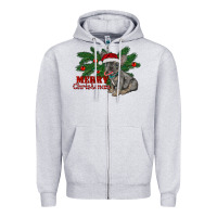 Heather Grey merry christmas french bulldog Zipper Hoodie - RanaPortraitStore