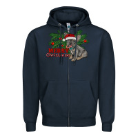 Navy merry christmas french bulldog Zipper Hoodie - RanaPortraitStore