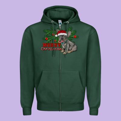 Merry Christmas French Bulldog Zipper Hoodie Designed By Ranaportraitstore