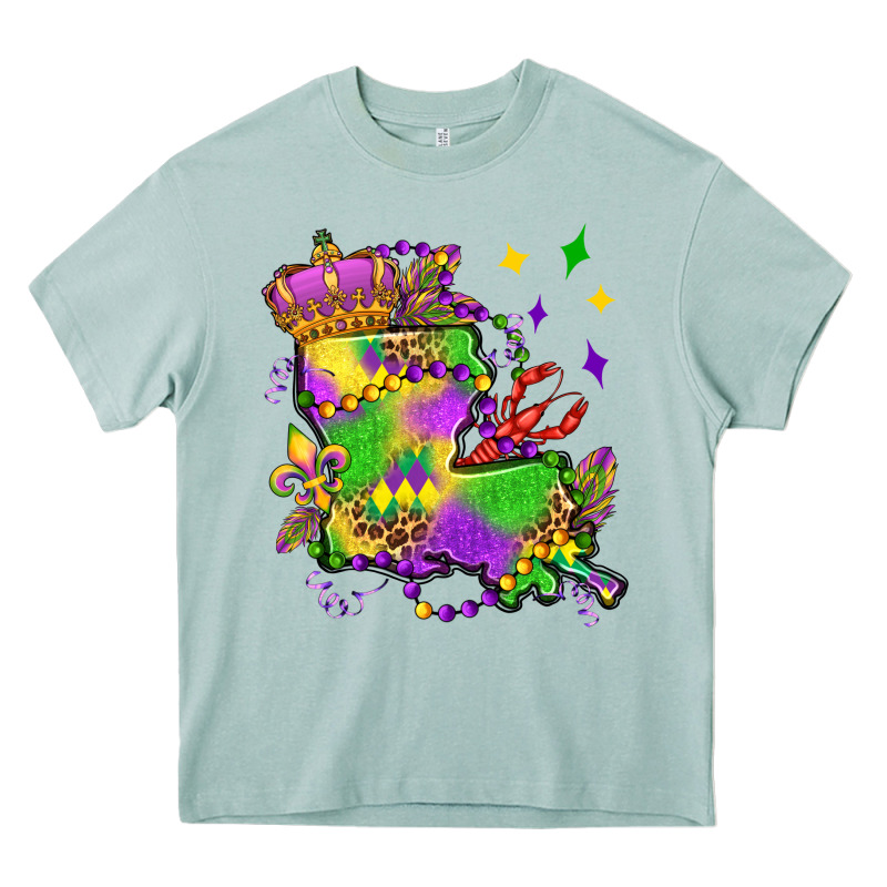 Louisiana Map Mardi Gras Olivia Heavy Core Tee by OliviaCreatesArt | Teevron