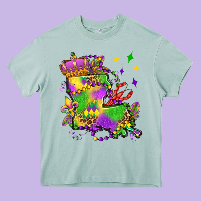 Louisiana Map Mardi Gras Olivia Heavy Core Tee Designed By Oliviacreatesart