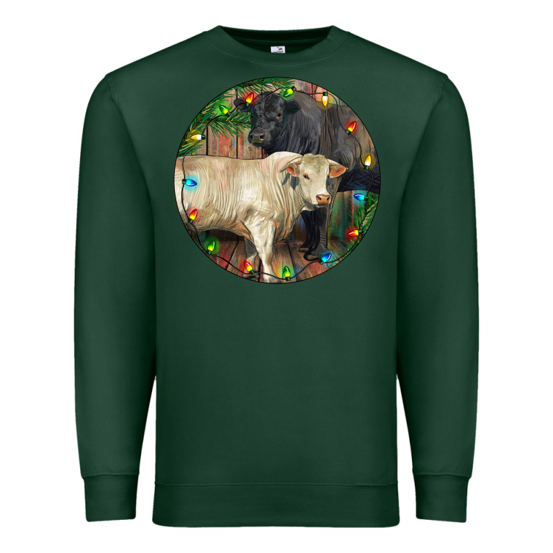 Christmas Charolais Bull And Black Angus Bull Premium Sweatshirt by RanaPortraitStore | Teevron