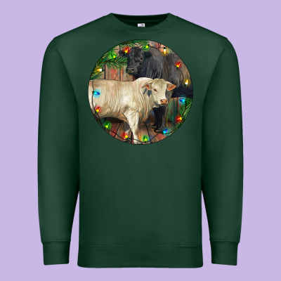 Christmas Charolais Bull And Black Angus Bull Premium Sweatshirt Designed By Ranaportraitstore