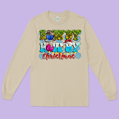 Rowdy Howdy Christmas Long Sleeve Tee Designed By Cowhidedigitalart