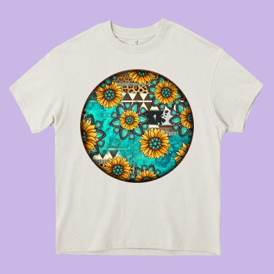 Round Western Pattern Heavy Core Tee Designed By Jasminsmagicworld