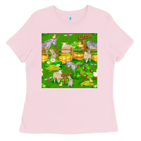 Bubblegum Pink farm life seamless pattern Ladies Tee - FaDigitalArtStudio