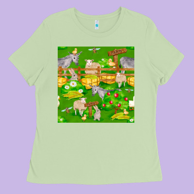 Farm Life Seamless Pattern Ladies Tee Designed By Fadigitalartstudio
