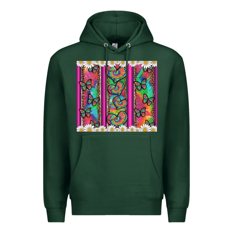 Tie Dye Hearts And Butterfly With Flowers Premium Hoodie by Artiststas | Teevron