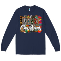 Navy Western Merry Christmas Long Sleeve Tee - CowhideDigitalArt