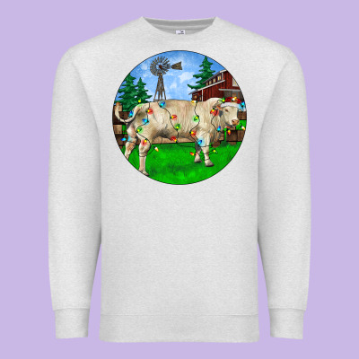 Christmas Charolais Bull And Barnyard Premium Sweatshirt Designed By Ranaportraitstore