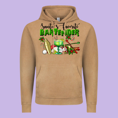 Santa's Favorite Bartender Vintage Hoodie Designed By Lillyallendesigns