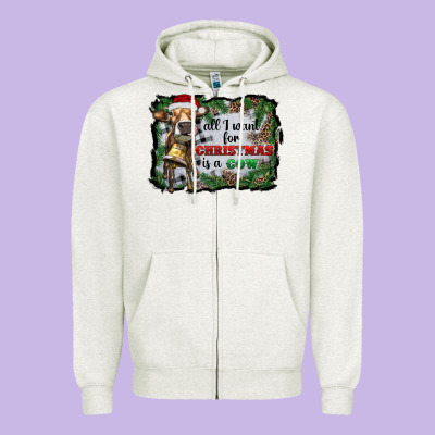 All I Want For Christmas Is A Cow Zipper Hoodie Designed By Ranaportraitstore