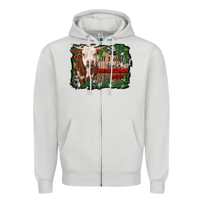 All I Want For Christmas Is A Cow Cowhide Zipper Hoodie by RanaPortraitStore | Teevron